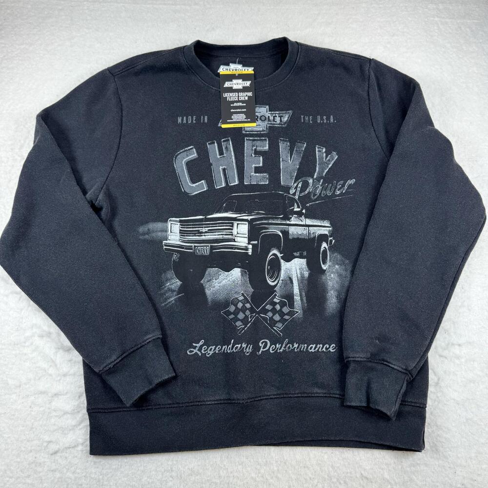 Chevrolet Sweatshirt Mens Size M Black Chevy Power Fleece Crew Graphic Truck